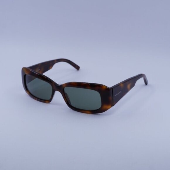 Saint Laurent SL418 002 Sunglasses Havana Rectangle Frame, Green Lenses